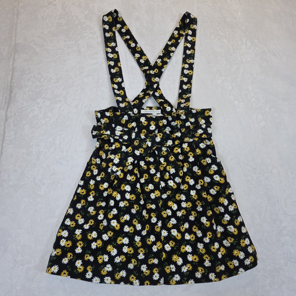 Urban‎ Outfitters Small Ireley Black Yellow Floral Corduroy Suspender Mini Skirt